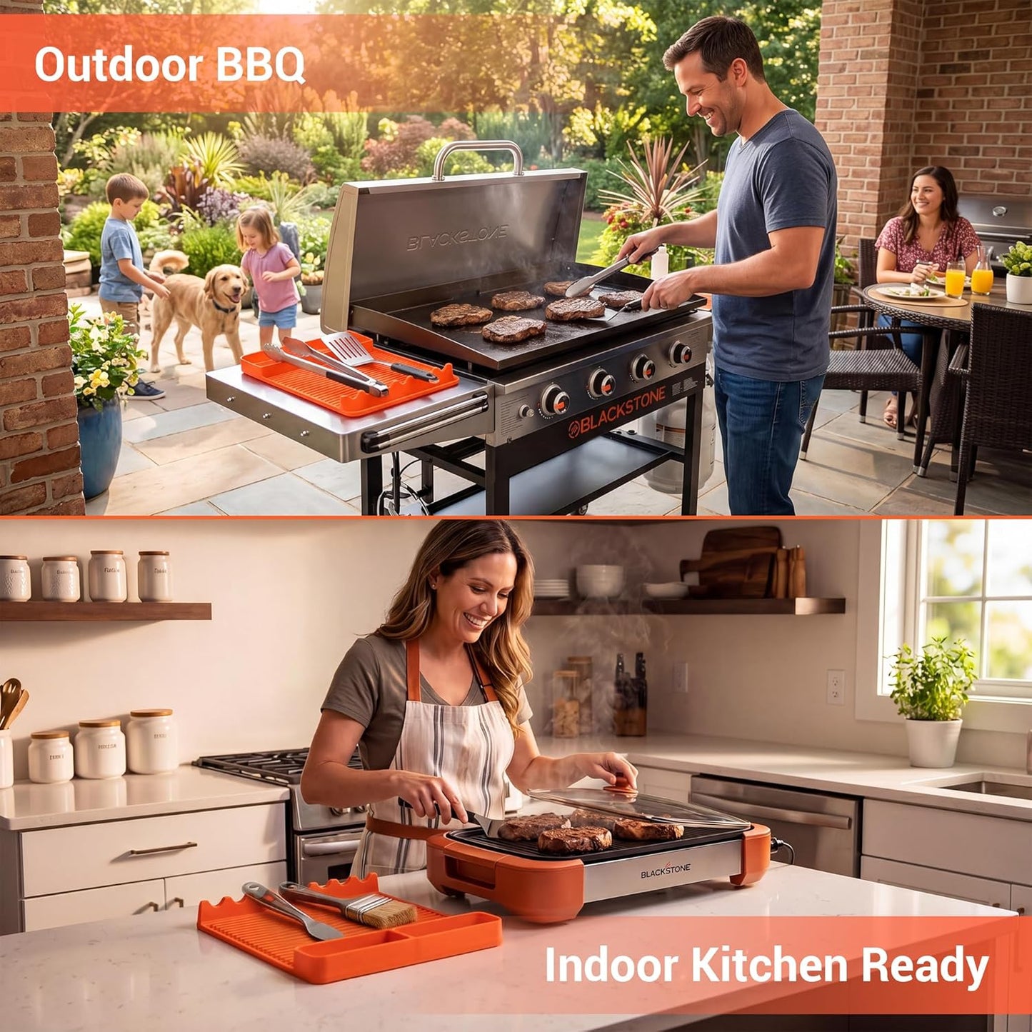 Skiennix Silicone Grill Mat - 16x11.5 Inch Non-Slip BBQ Tool with Sauce Drip Pad & Wavy Grip | Outdoor Accessories for Men