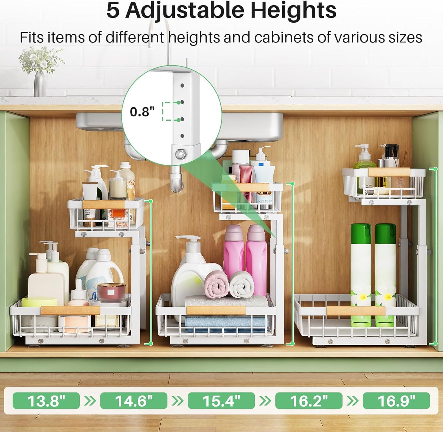Kitstorack Under Sink Organizer - 2-Tier Metal Storage Shelf with Sliding Drawers | White, 1 Pack for Kitchen & Bathroom