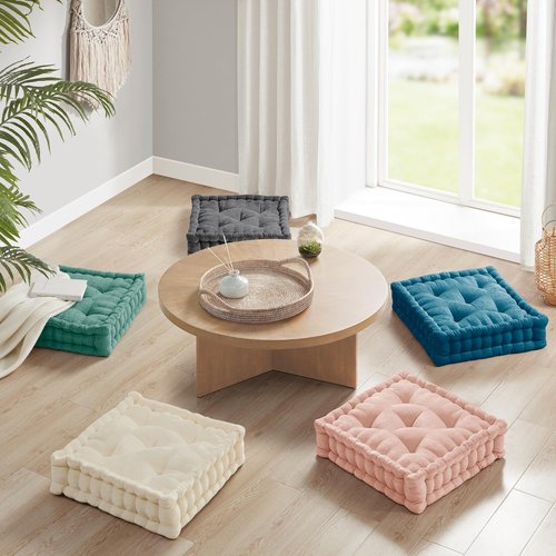 Codi INNA Floor Pillow, Large Cushions Sitting for Adults, Square Tufted Chenille Pillows Seat for Meditation, Living Room, Reading Nook, 20×20, Navy 2 Pack