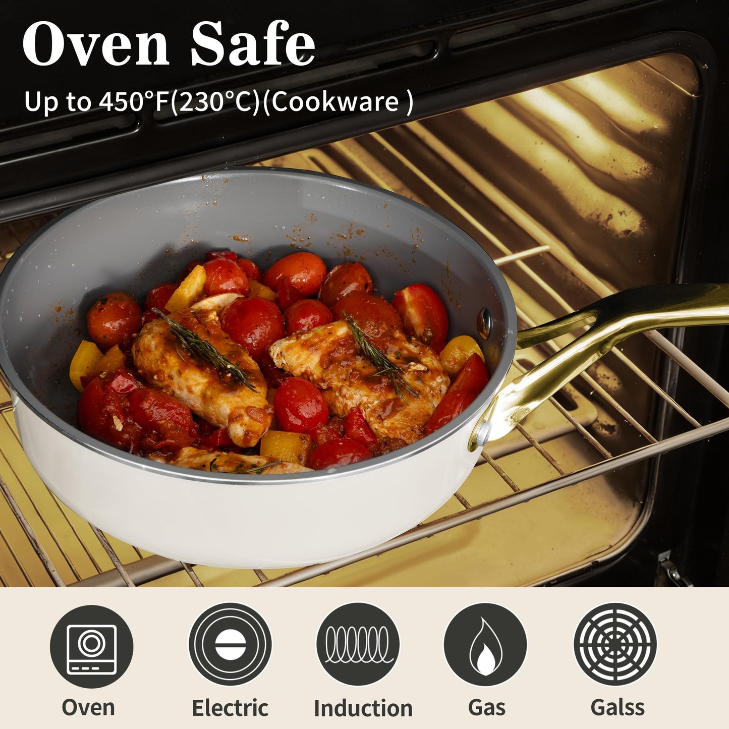 MOSIECH 10-Inch Ceramic Non-Stick Cookware Set, 8-in-1 Multifunctional Cookware, Interior & Exterior Ceramic Coating, PFAS/PTFE/PFOA-Free, Compatible with All Stovetops， Oven-Safe up to 450°F