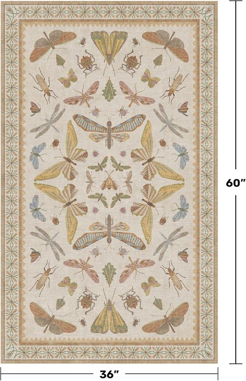Hazo Haus 3x5 Washable Non-Slip Bathroom Rug - Ultra Soft Colorful Insect Design for Kids' Rooms