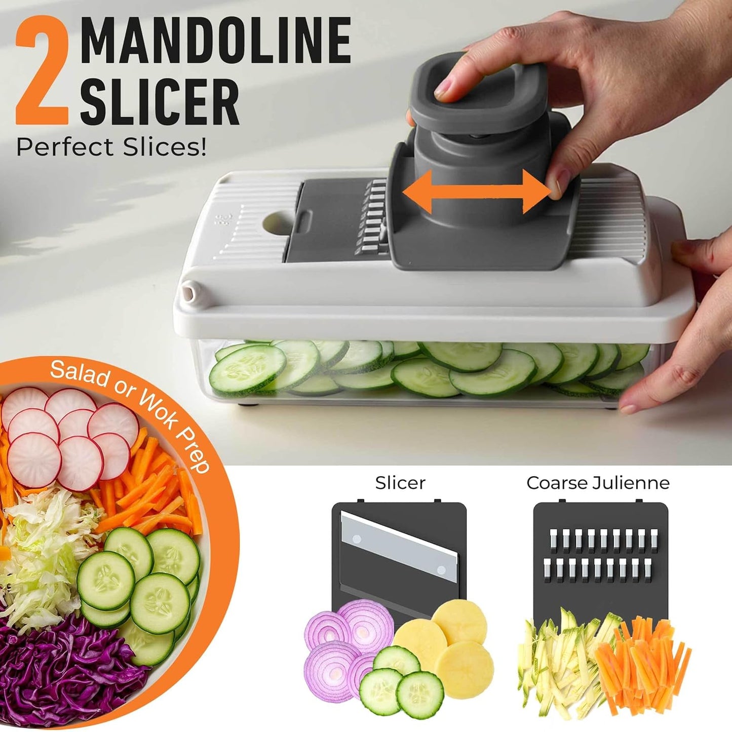 Mueller Vegetable Chopper - Mandoline Slicer & Dicer with Container | Versatile Kitchen Gadget in White Sand/Grey