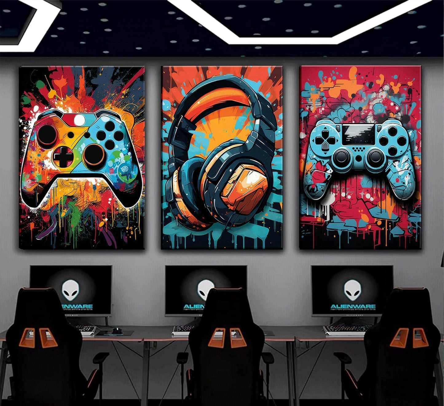Skiennix Retro Video Game Wall Art - Colorful Neon Gamepad Canvas Prints | 3-Piece Set, 12x16in for Kids' Rooms