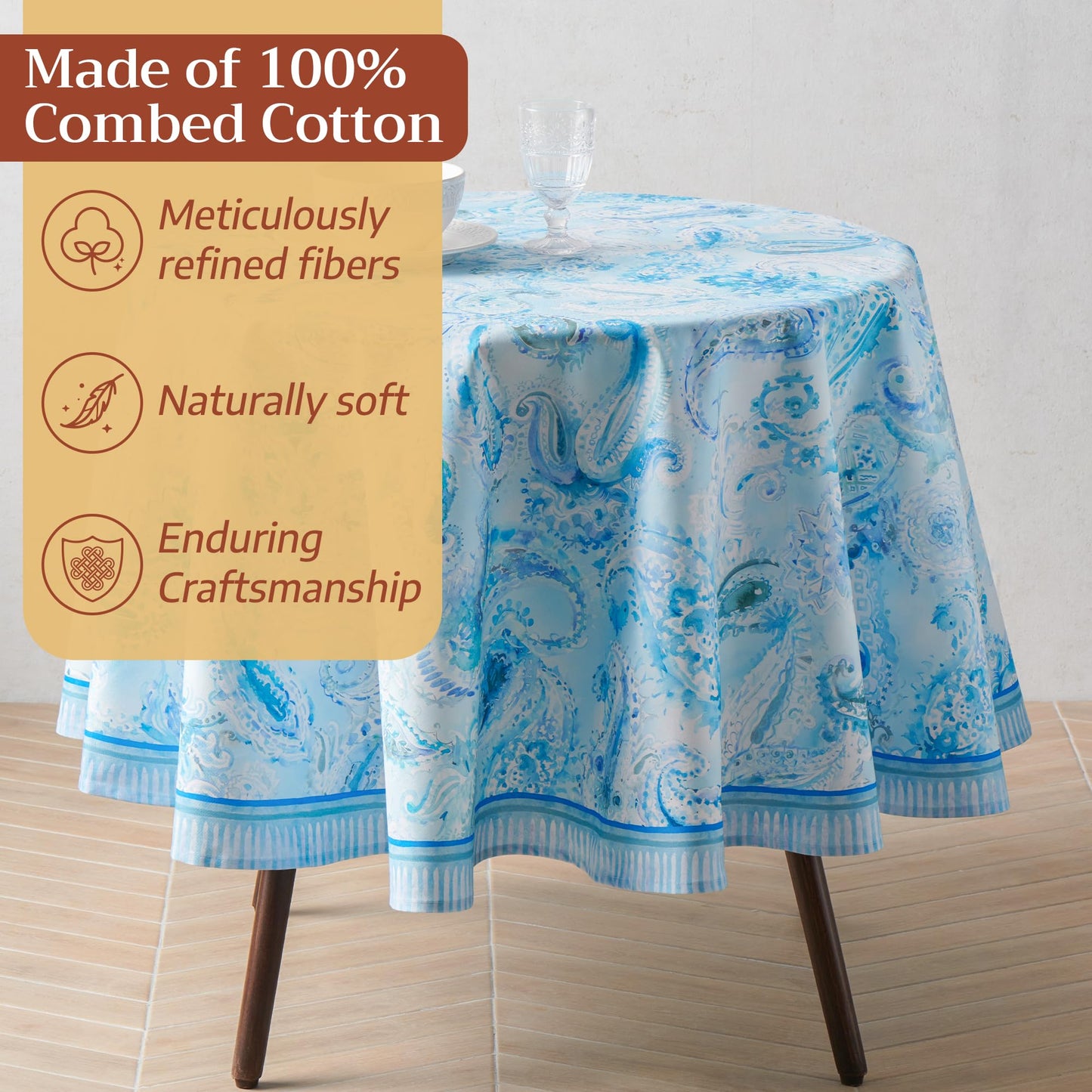 Maison d'Hermine Premium Table Cloth Round Table 100% Cotton 70 Inches Tablecloth Reusable Decorative Everyday Use for Dining Room, Farmhouse, Home, Party, Festive & Wedding - Paisley Blues