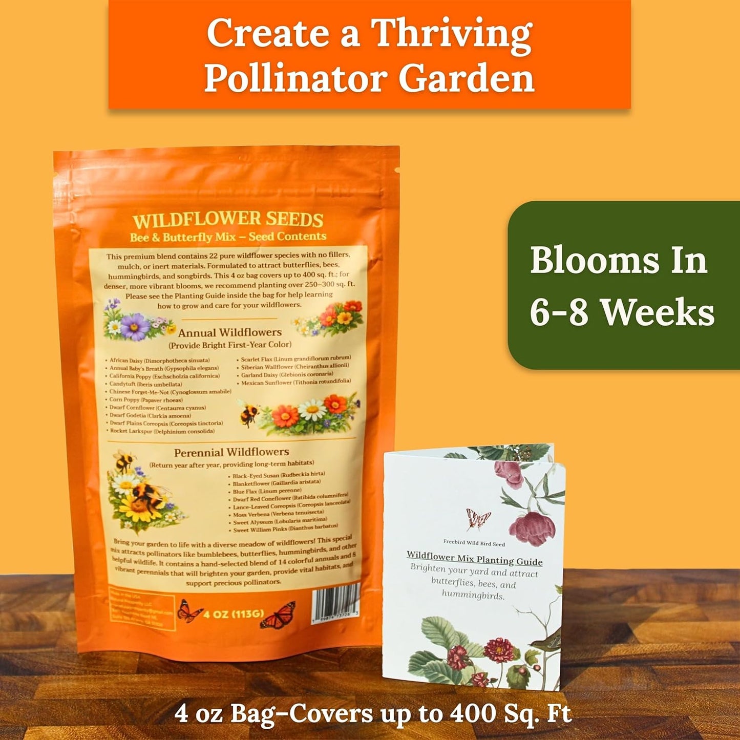 Wildflower Seeds for Bees & Butterflies - 22 Variety Pollinator Mix - 160,000+ Seeds in 4 oz Blend