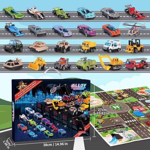 24 PCS Advent Calendar by Play Vehicles - Christmas Countdown Surprise Toys for Boys