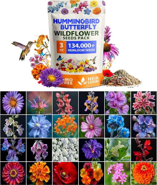 Home Grown Premium Wildflower Seeds - 134,000+ Non-GMO Native Seeds for Butterfly Gardens | 23 Varieties (3oz)