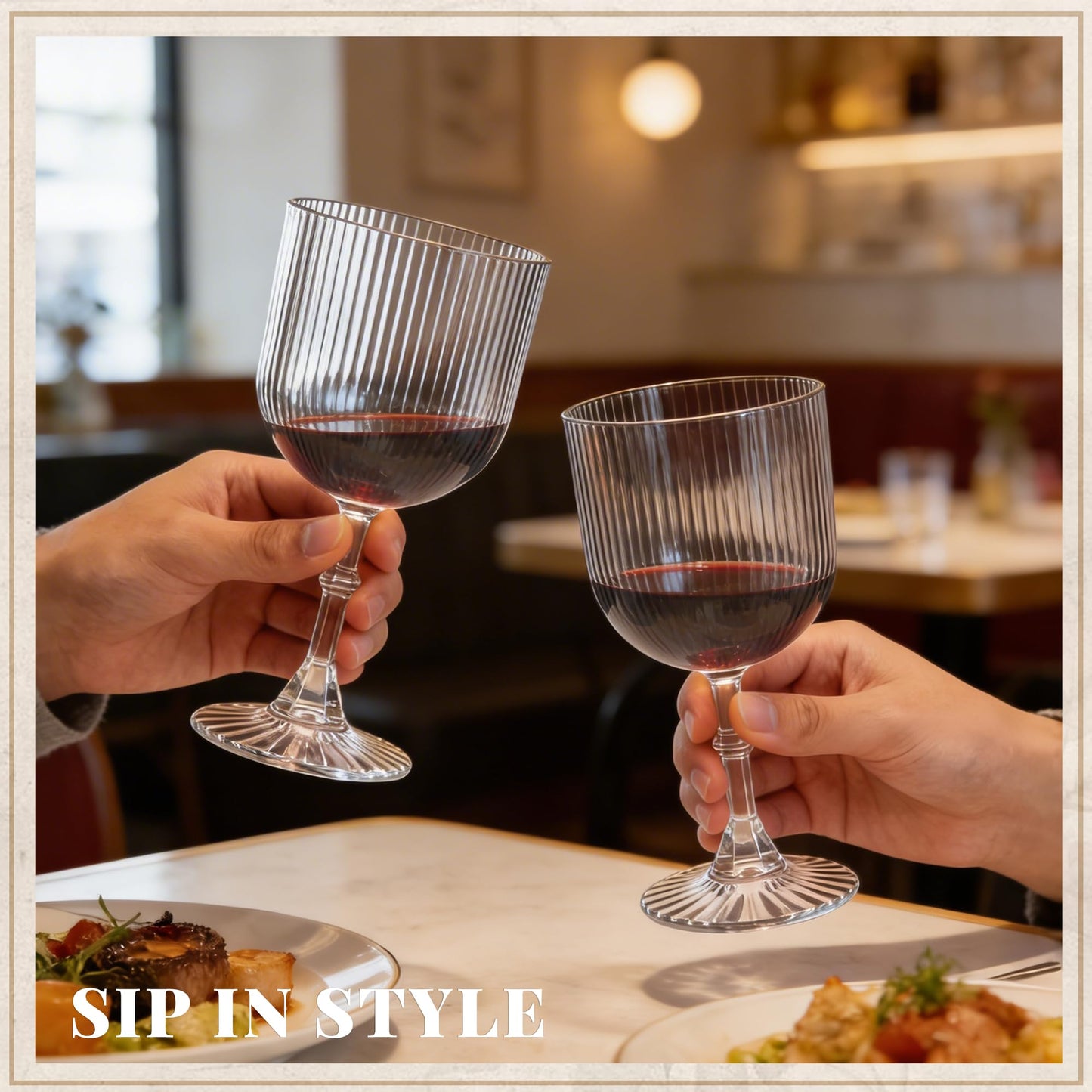 LEYIQU Plastic Goblets, 9oz Ribbed Acrylic Wine Glasses, Vintage Drinking Glasses with Stem, Unbreakable Reusable Disposable Water Goblets Bulk for Parties Weddings Dinner Easter (Clear, 12pcs)