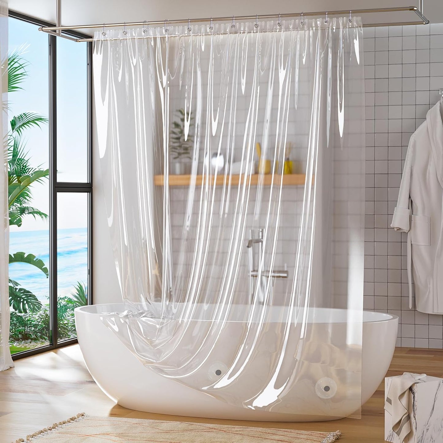 Titanker Clear Shower Curtain Liner - Waterproof PEVA Plastic | 72 x 72 Inches with Magnets & Rustproof Grommets