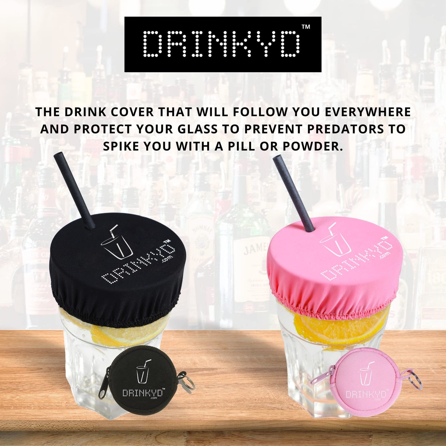DRINKYD™ The Drink Cover for Alcohol Protection and Spiking Prevention - Washable & Reusable w/Keychain (1 Pack, Pink)
