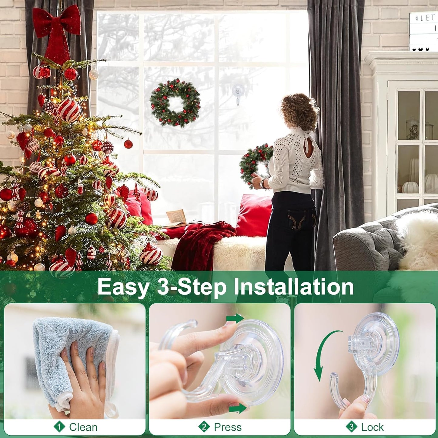 Antimbee Wreath Hangers - Extra Large Suction Cup Hooks for Front Door | Heavy Duty 1.9" Holds Up to 18 Lbs