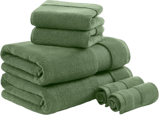 Madison Park Turkish Bath Towels Set - 6-Piece Luxury 100% Cotton, Highly Absorbent & Quick Dry - Green