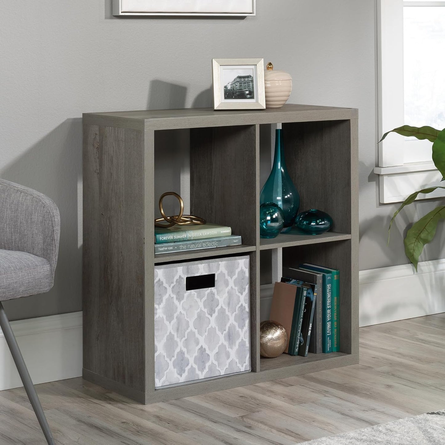 Sauder 4-Cube Organizer Bookcase - Versatile Storage Solution in Mystic Oak Finish