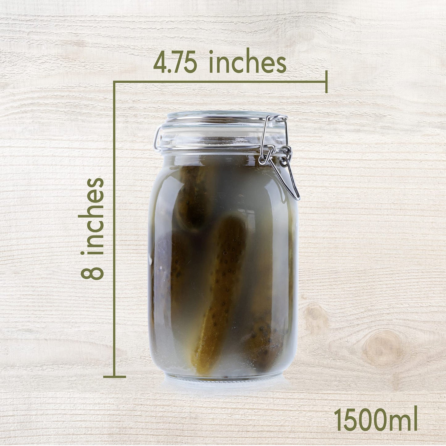 Galashield Glass Jars with Airtight Lids Food Storage Jars Leak Proof Canisters with Clear Preserving Seal Wire Clip Fastening for Kitchen Canning Pickling [50 oz]