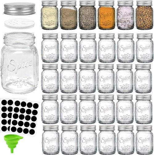 Coloch 30 Pack Glass Mason Spice Jars - 4 Oz with Shaker Lids & Airtight Metal Caps | Perfect for Herbs & Spices