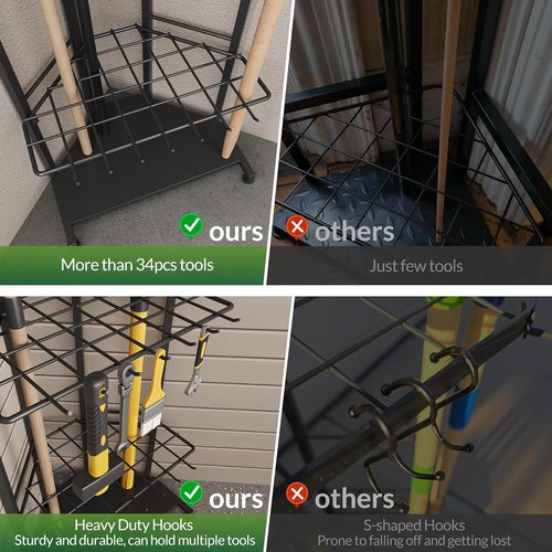 Garden Tool Organizer | Skiennix Heavy Duty Metal Rack with 34 Compartments & 14 Hooks for Efficient Storage