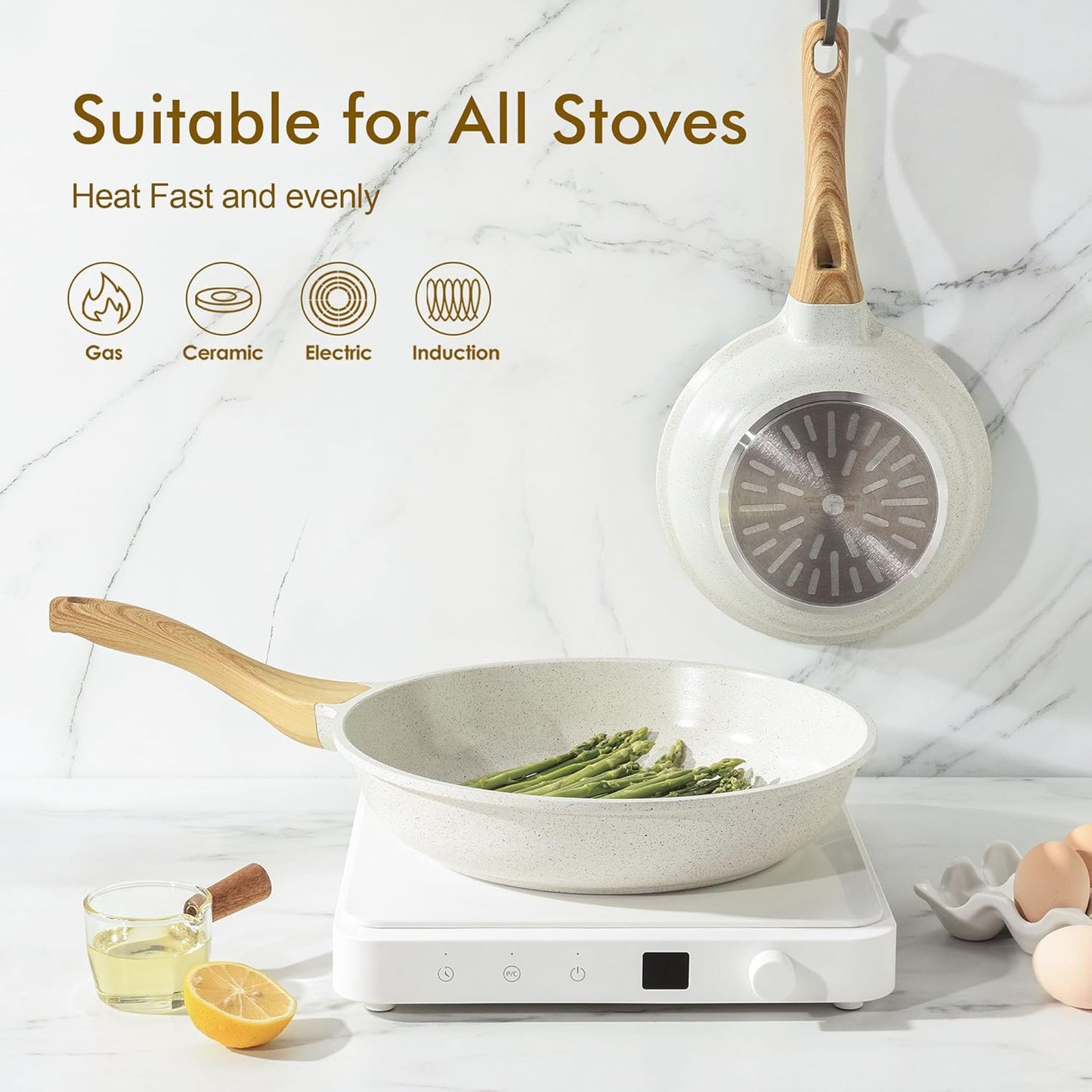 SENSARTE Nonstick Ceramic Frying Pan - 8-Inch Healthy Omelet Skillet | Induction Compatible, PFAS-Free, White