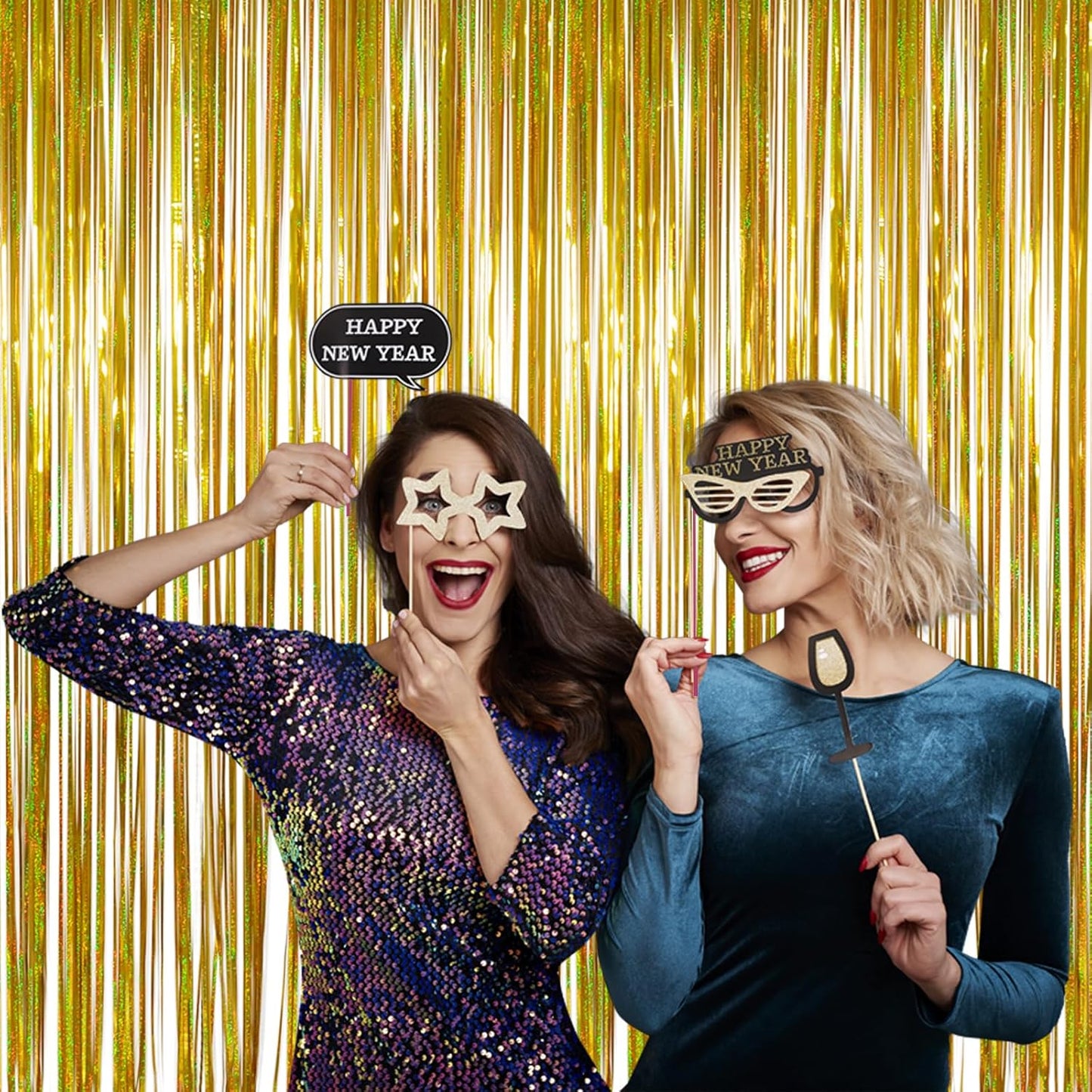 Melsan Graduation Decorations 2026 - Gold Foil Fringe Curtains | 3 Pack 3.2 x 8.2 ft Party Backdrop