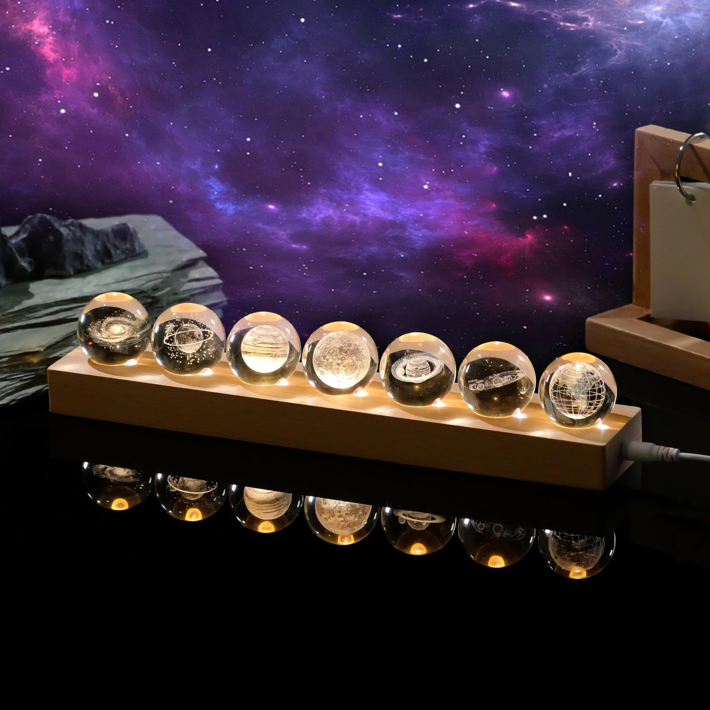 3d Crystal Ball Solar System Crystal Ball with Led Lamp Base - Best Birthday Science Gifts For Man Teacher Boy Kids Girls Men - Galaxy Jupiter Saturn Moon Earth Solar System Space Astronomy Gifts