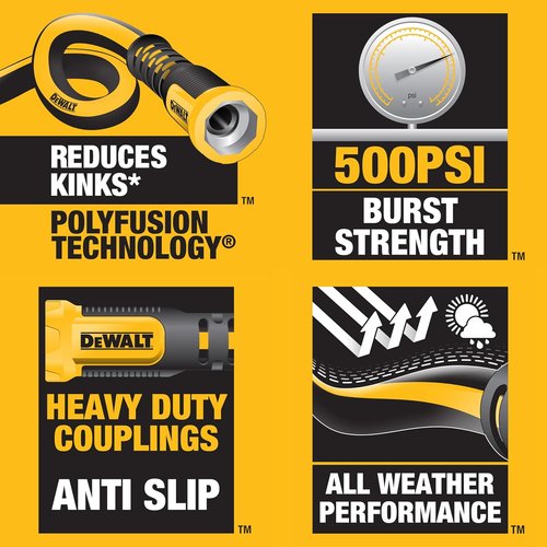 DEWALT Heavy Duty Garden Hose - 100 Feet x 5/8 Inch | Professional Grade Durability