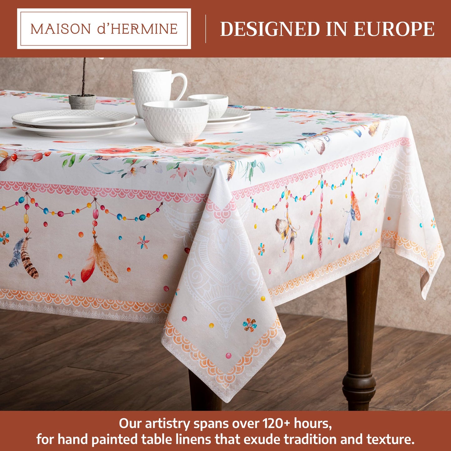 Maison d' Hermine Table Cloth Rectangle Table 100% Cotton 54 x 72 Inches Tablecloth Reusable Decorative for Dining Kitchen Room Farmhouse Home Gifts for Mothers Day Spring Summer - Ibiza - Beige