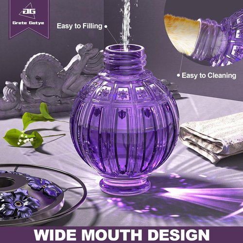 Glass Hummingbird Feeder - 26 Oz Outdoor Nectar Feeder with 5 Flower Ports & Perch | Purple Garden Decor