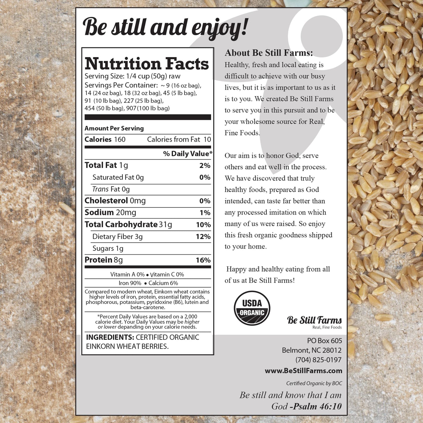 Be Still Farms Einkorn Farro Grain Organic (4.8 lb) - Einkorn Wheat Berries Bulk Whole Ancient Grains - Ideal for Soup, Flour, Bread - High in Fiber | USA Grown | USDA Certified | Vegan | Non-GMO