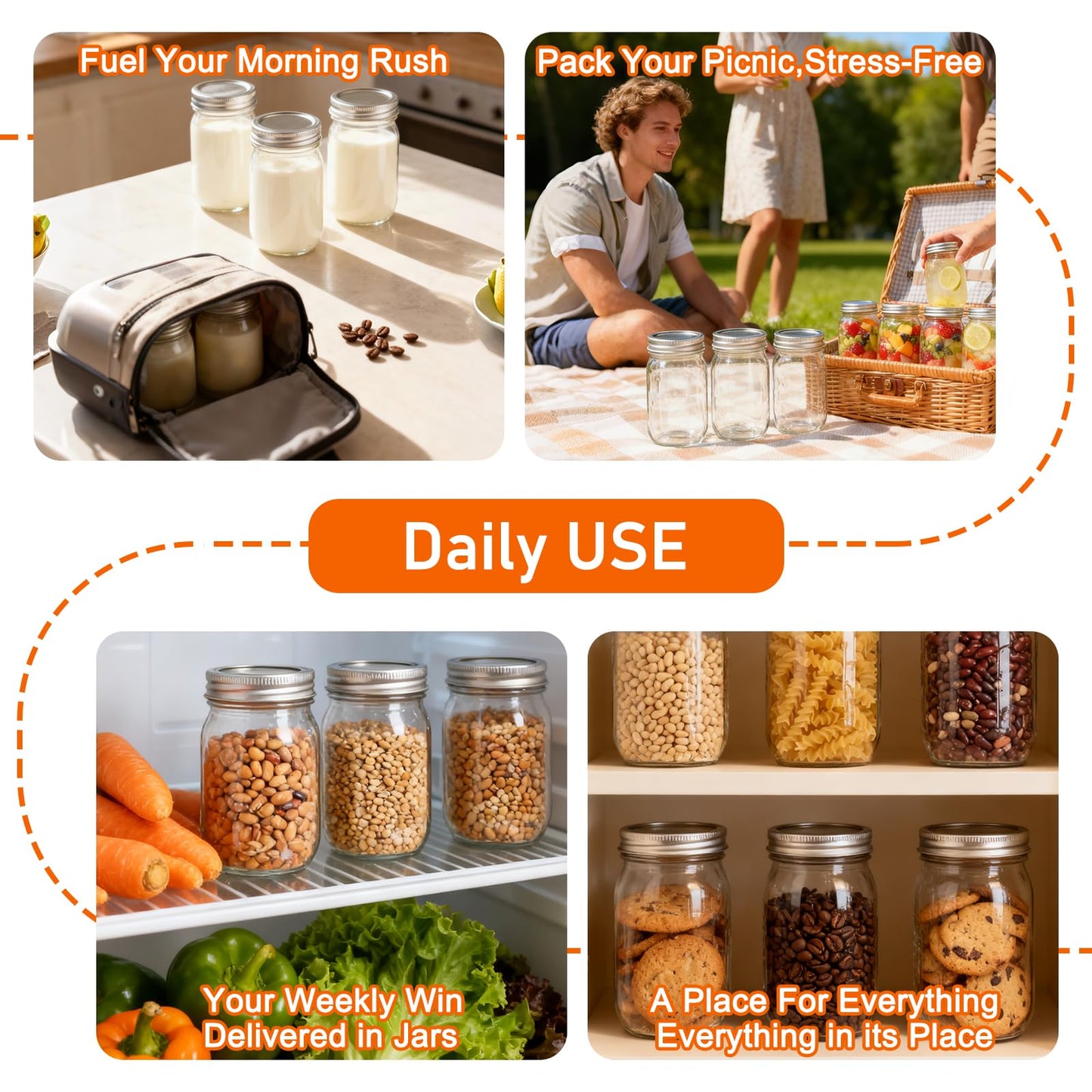 Mcupper Glass Mason Jars 16 oz with Airtight Lids and Bands - 15 Pack Regular Mouth Pint Canning Jars for Pickling, Meal Prep, Overnight Oats, Dry Food & DIY Crafts - Includes 24 Stickers & Brush