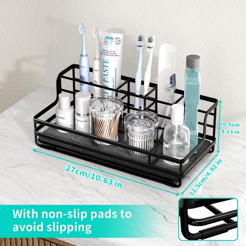 HapiRm Toothbrush Holder - 5-Partition Bathroom Organizer with Instant Drying Stone | Black Stainless Steel