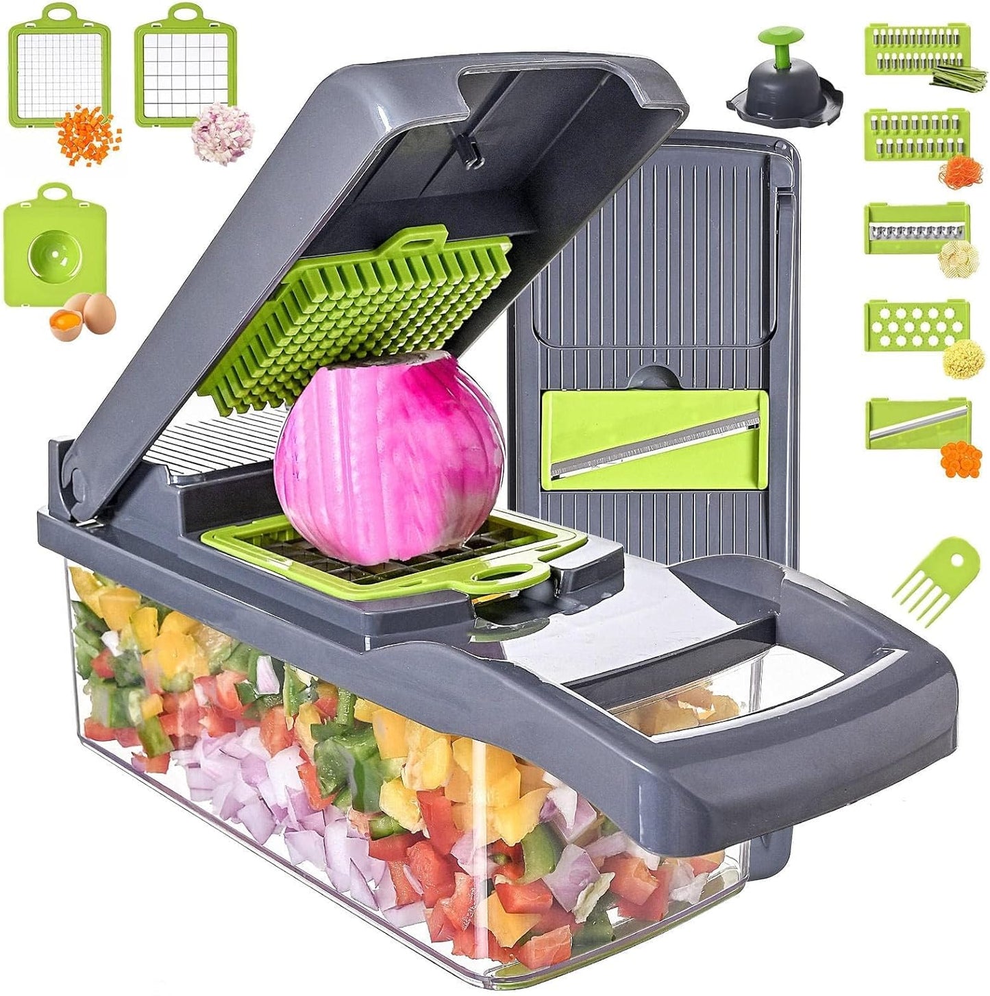 Skiennix Vegetable Chopper - 13-in-1 Slicer with 7 Blades & Spice Chopper Set | Versatile Veggie Dicer