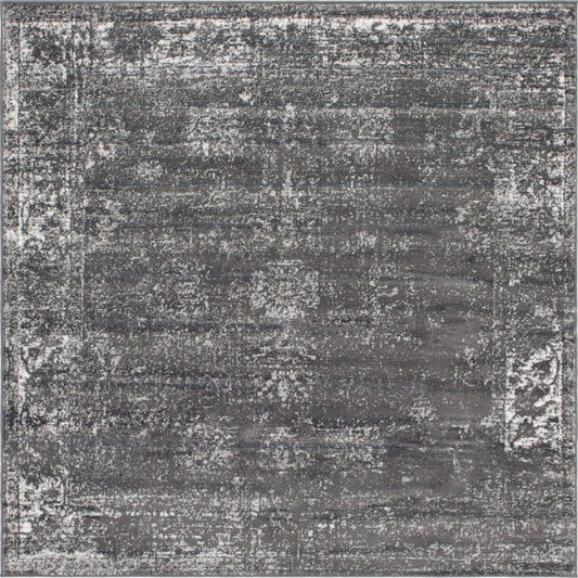 Unique Loom Sofia Collection Area Rug - Casino (6' 1" Square, Dark Gray/ Ivory)