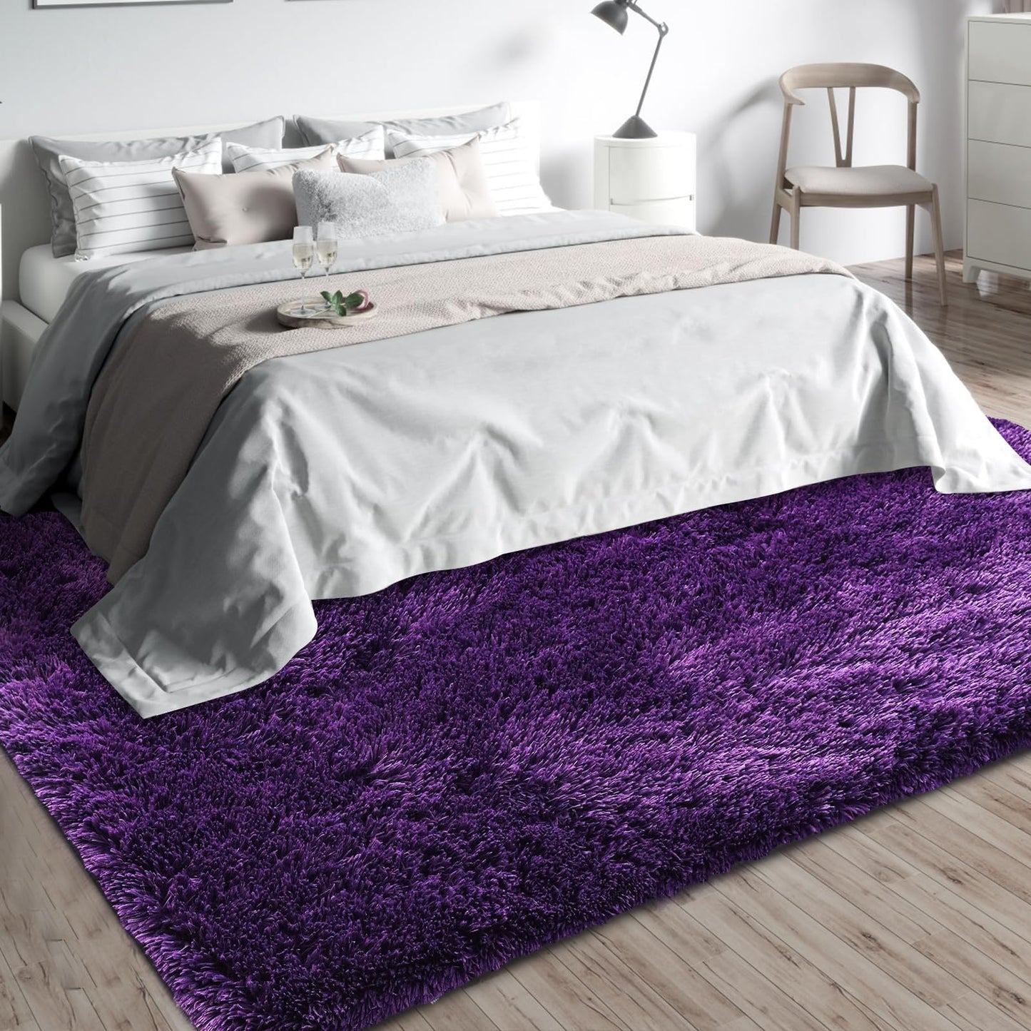 Shag Area Rugs for Bedroom Living Room,6X9 Ultra Soft Purple Fluffy Area Rugs for Dorm, Indoor Carpet Nursery Rugs for Kids Girl Room Home Decor, Purple