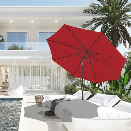 JEAREY 9FT Outdoor Patio Umbrella - Push Button Tilt & Crank | UV Protection, Waterproof, Red