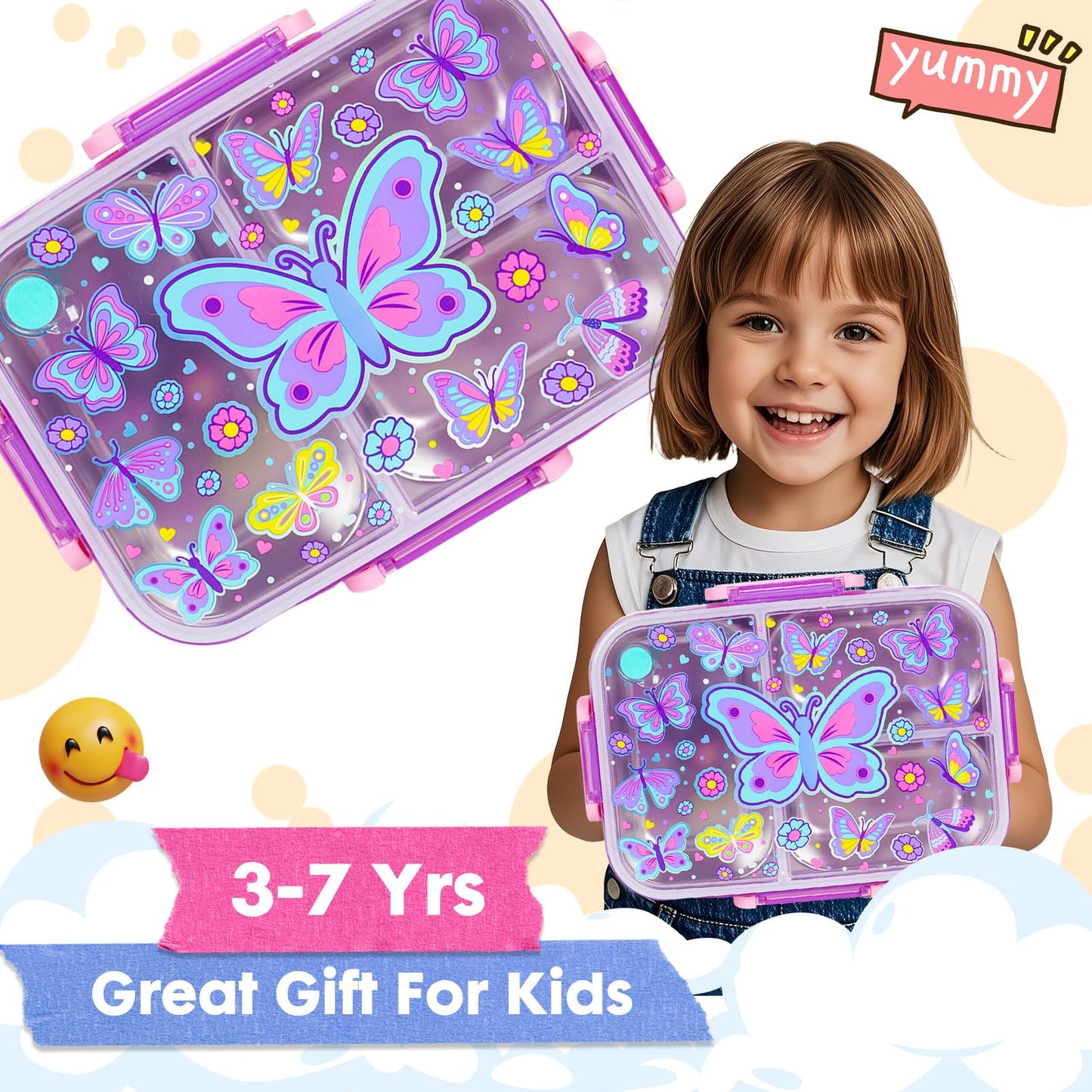 YOYTOO Stainless Steel Bento Lunch Box for Kids, 800ml/27oz BPA-Free Leak-Proof Food Containers with 3 Compartments, Freezer & Dishwasher Safe, Back to School Students Lunches Size for Ages 3-7