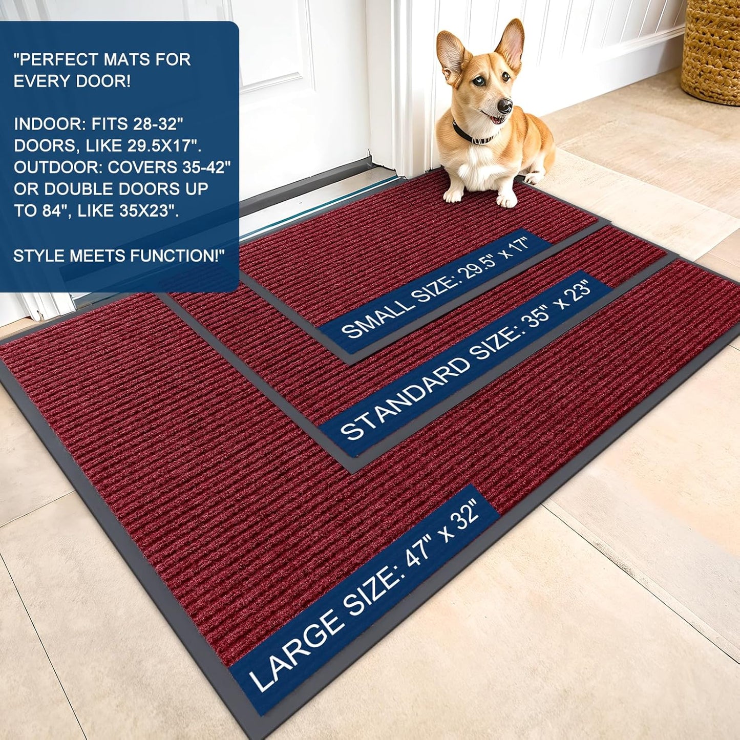 OLANLY Waterproof Heavy Duty Front Door Mat - Fade Resistant & Easy Clean | 29.5x17, Wine Red