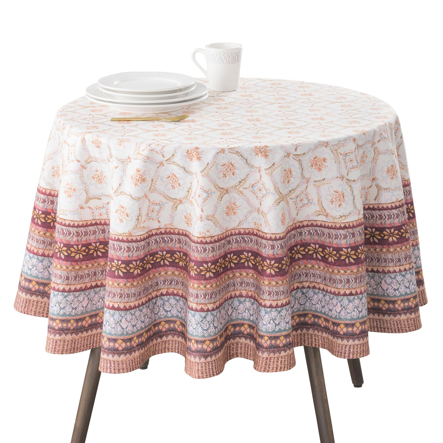 Maison d' Hermine Table Cloth Round Table 100% Cotton 63 Inches Fall Tablecloth Reusable Everyday Use for Thanksgiving Christmas Decorations Dining Farmhouse Party (Fair Isle)