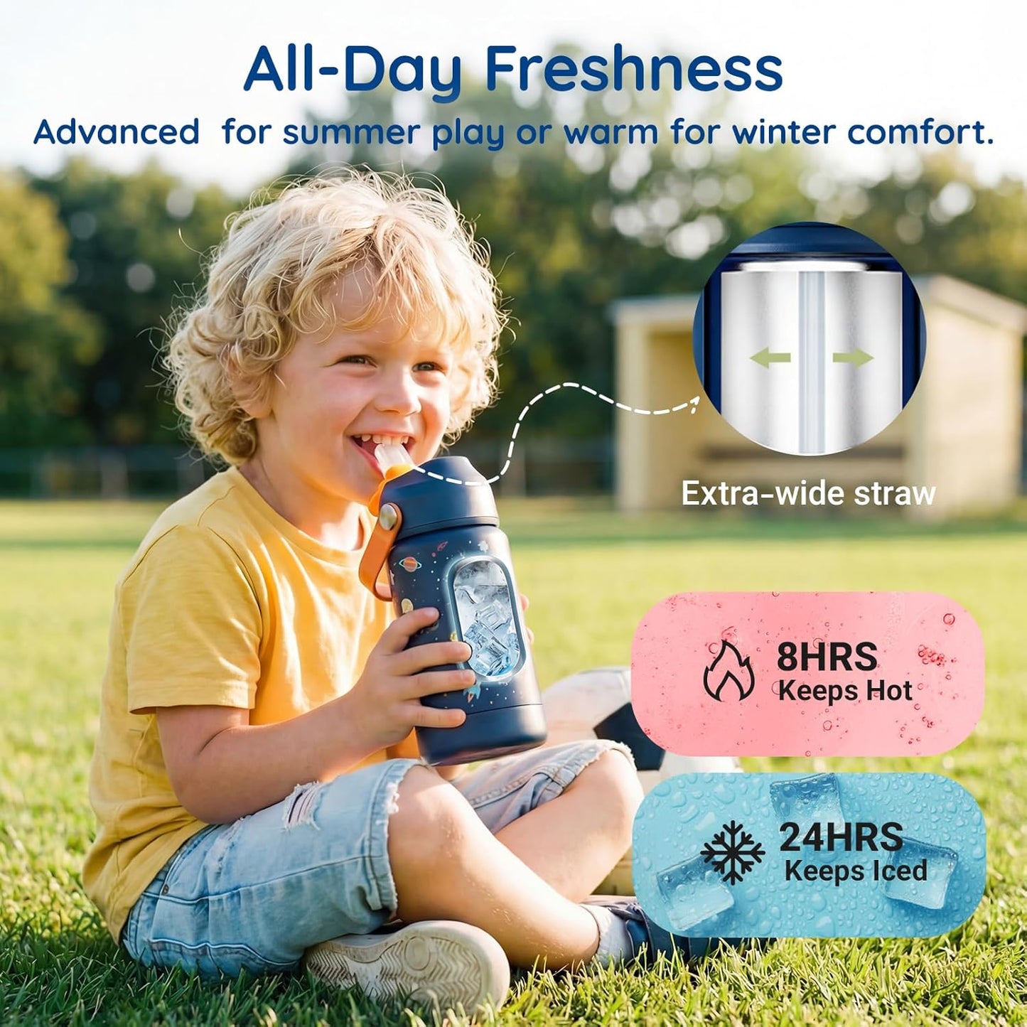 Mommore Kids Water Bottle - 12 oz Insulated Stainless Steel, Leakproof & BPA-Free, Dinosaur Design