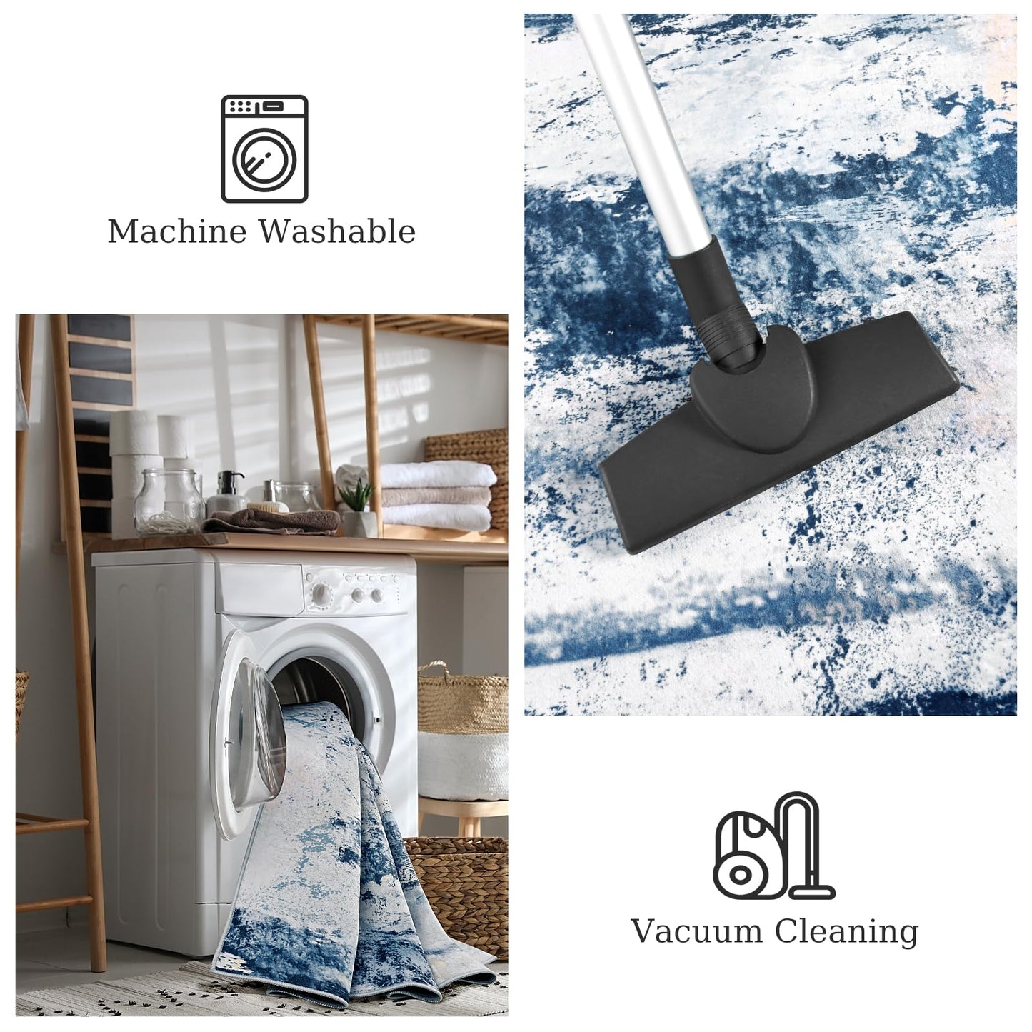 Macgace Modern Abstract Rugs for Living Room, 5'x7' Machine Washable Area Rug with Non Slip Backing for Bedroom, Soft Floor Covering Contemporary Carpet for Dining Room Kitchen Home Office, Blue