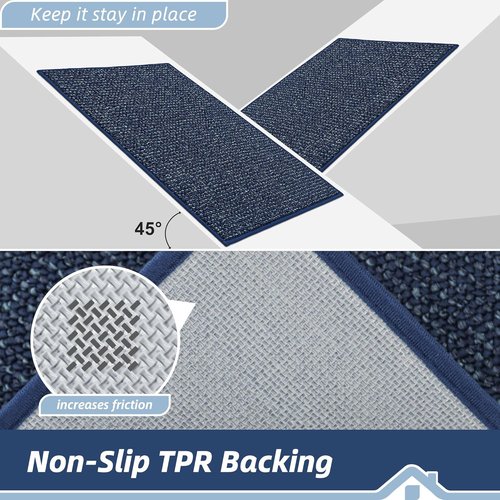 BEQHAUSE Dirt Trapper Door Mat - Non-Slip, Washable Entrance Mat | 20" x 32", Blue, Dirt Resistant & Absorbent