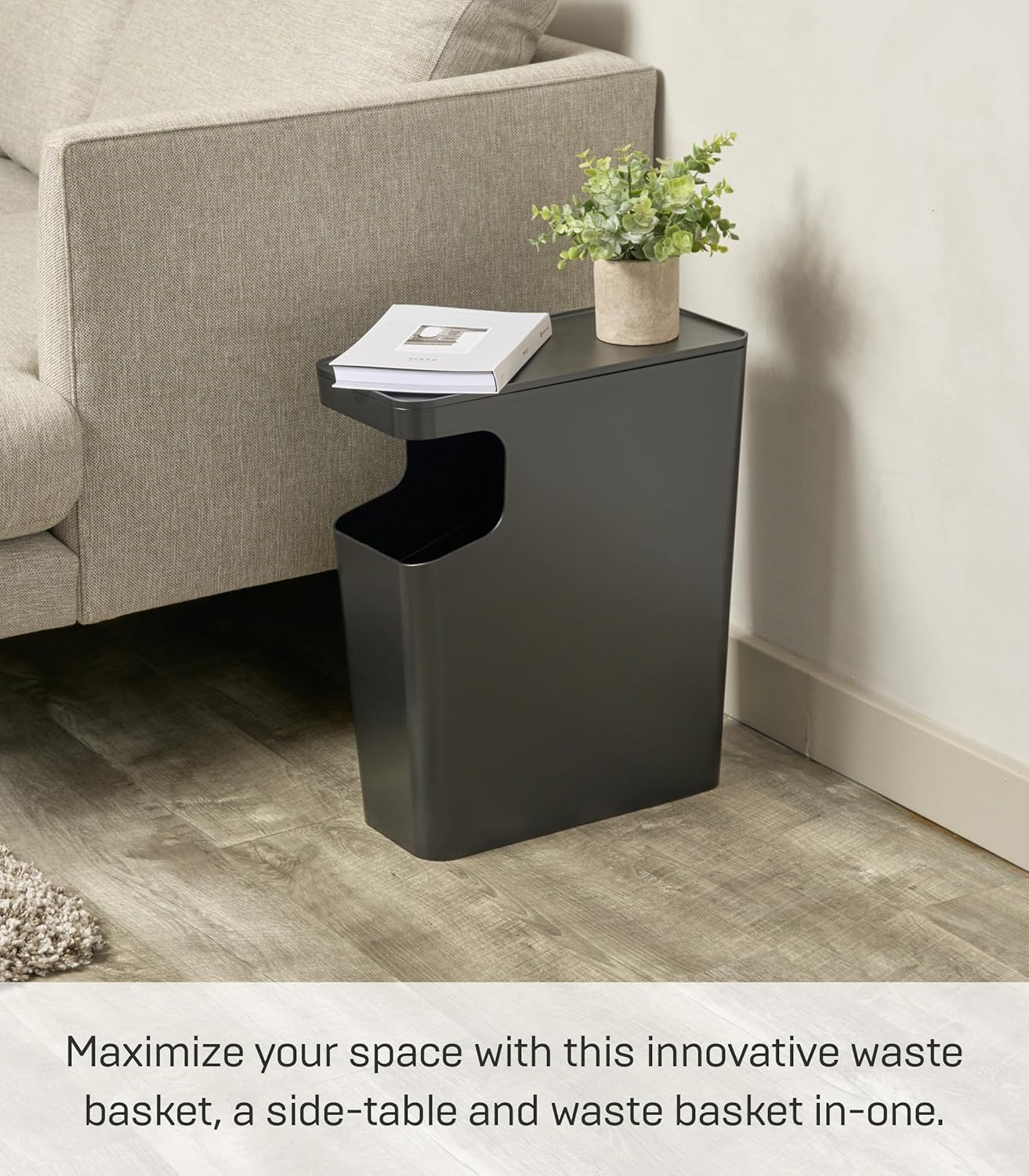 YAMAZAKI home Tower Side table and Trash can Black