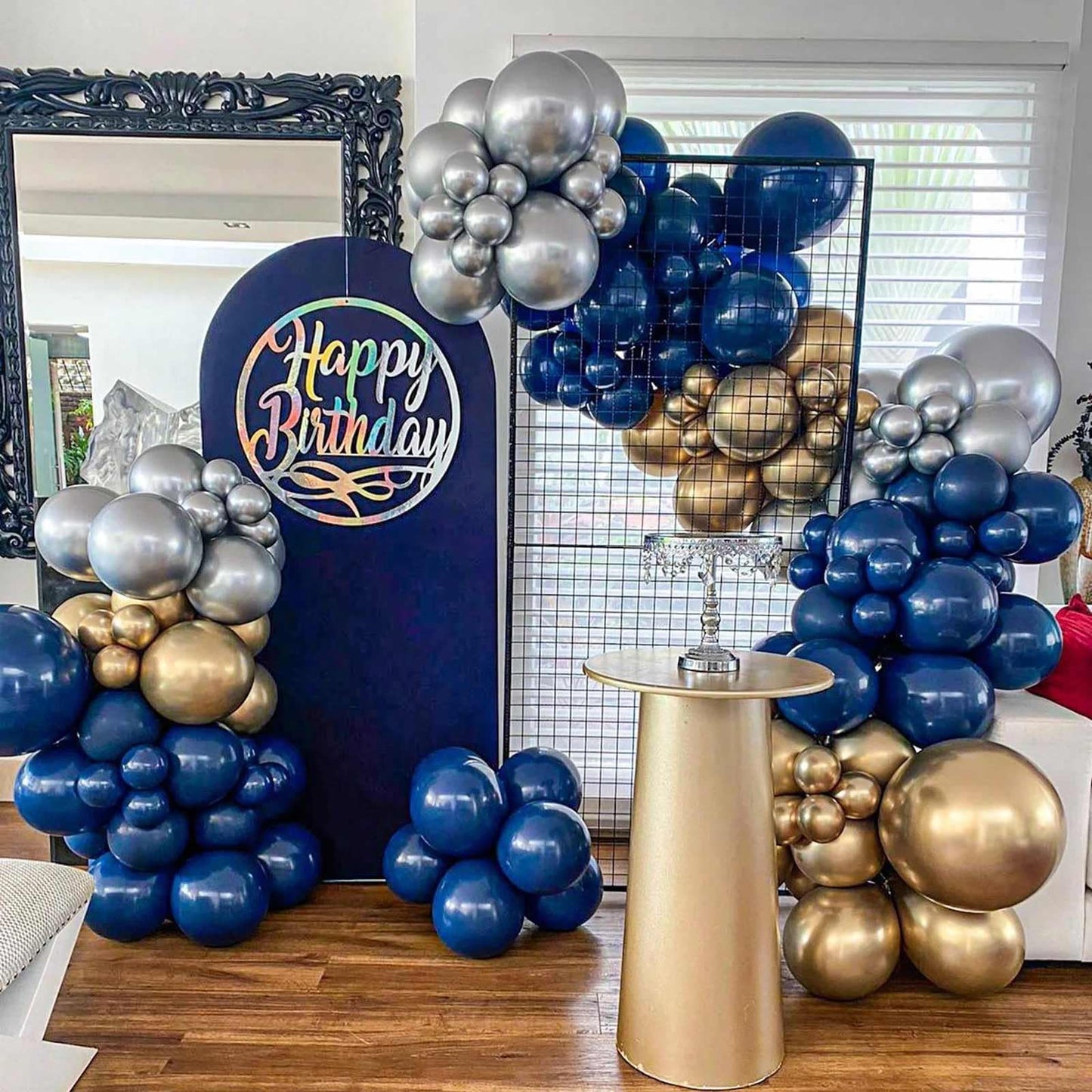 KALOR Navy Blue White and Blue Gold Confetti Balloons, 60 Pcs 12 Inch Metallic Gold Latex Balloons for Birthday Wedding Baby Shower Anniversary Baby Shower New Year Party Decorations
