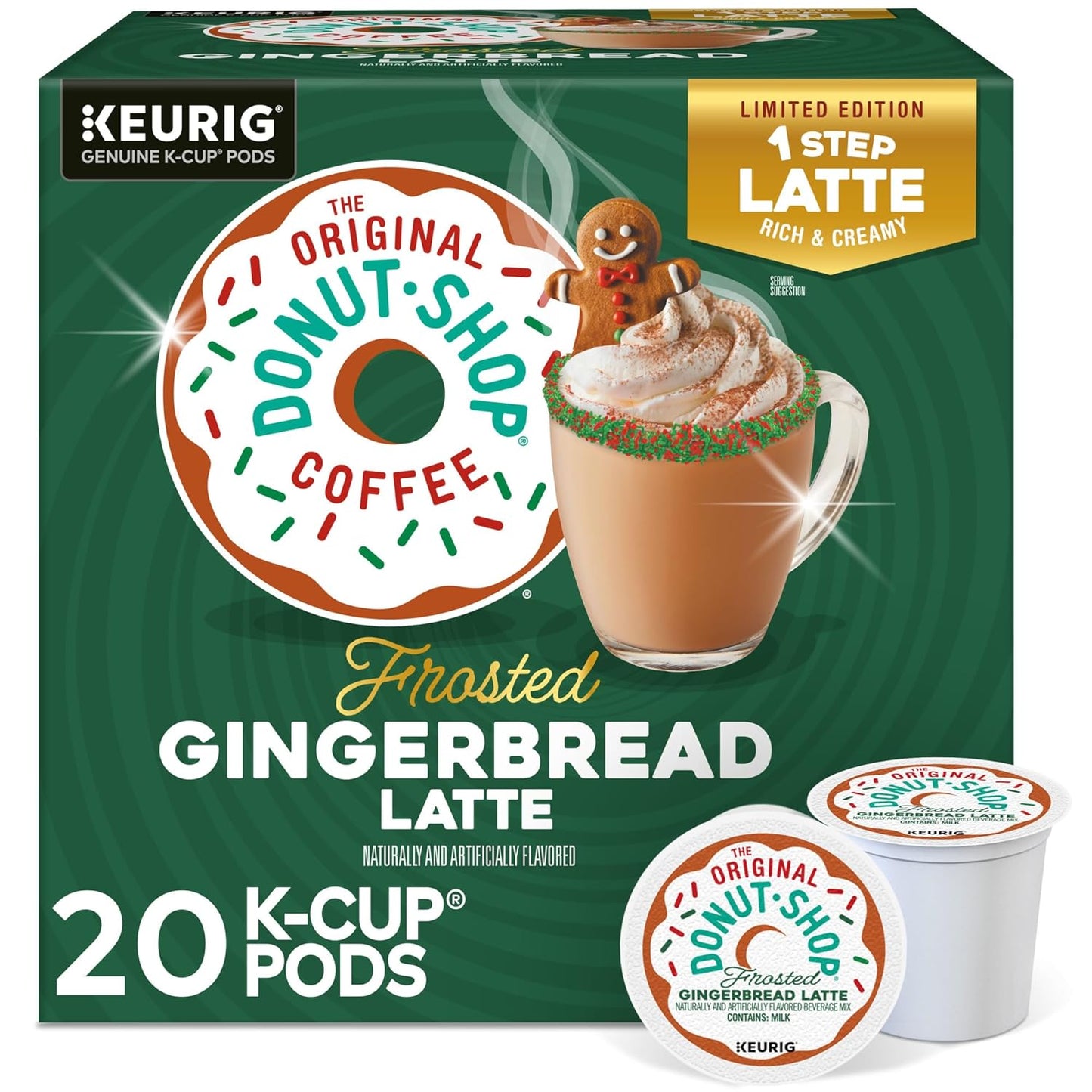 Original Donut Shop K-Cup Pods - Frosted Gingerbread Latte, 20 Count | Single Serve Coffee
