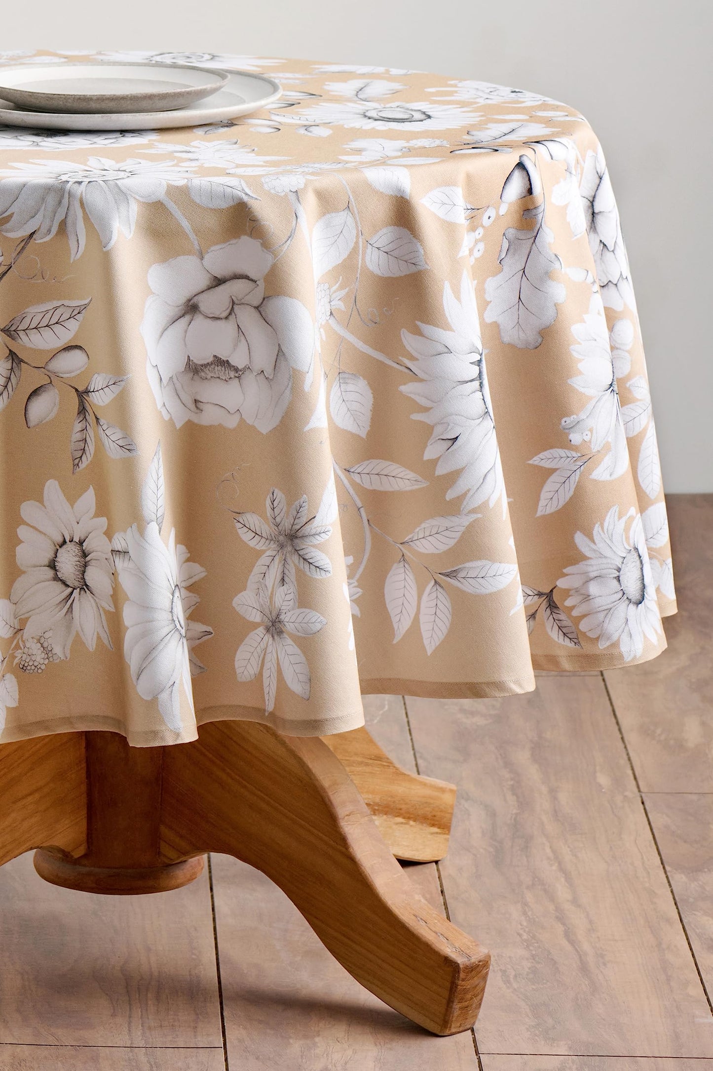Maison d' Hermine Table Cloth Round Table 100% Cotton 63 Inches Fall Tablecloth Reusable Everyday Use for Thanksgiving Christmas Decorations Dining Farmhouse Party (Pretty Autumn)