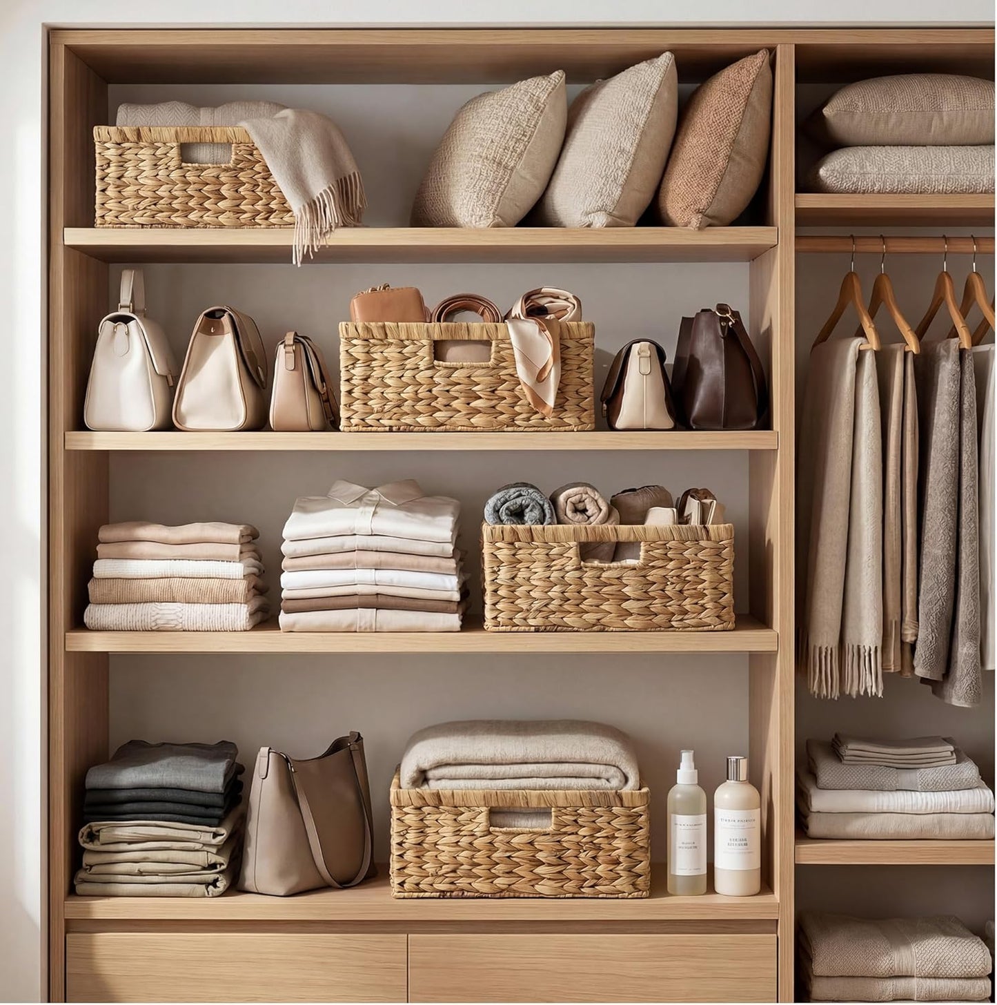 StorageWorks Large Wicker Basket - Water Hyacinth Storage Solution with Built-In Handles | 1 Pack