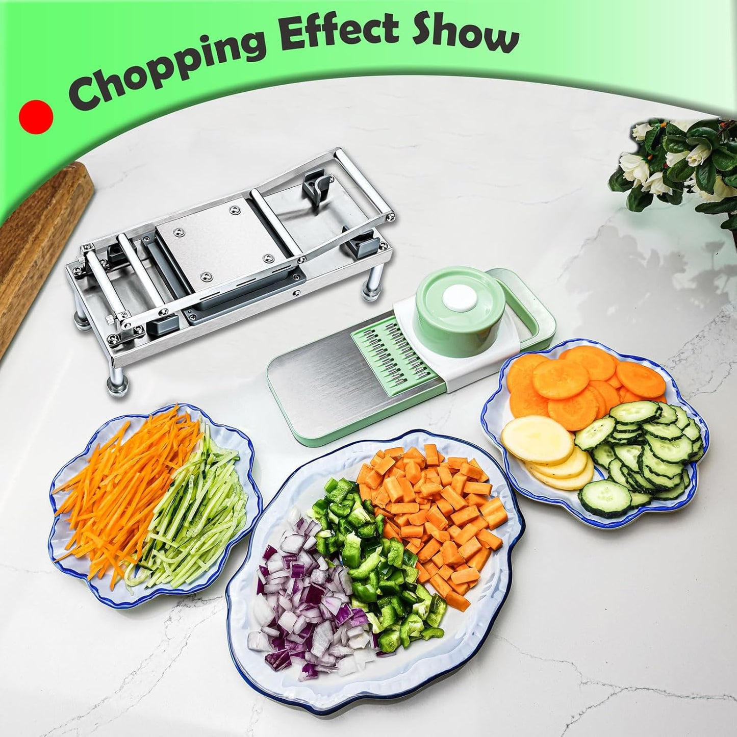 Skiennix Vegetable Chopper - All-in-One 8-Blade Veggie Cutter with Container & Stainless Steel Design