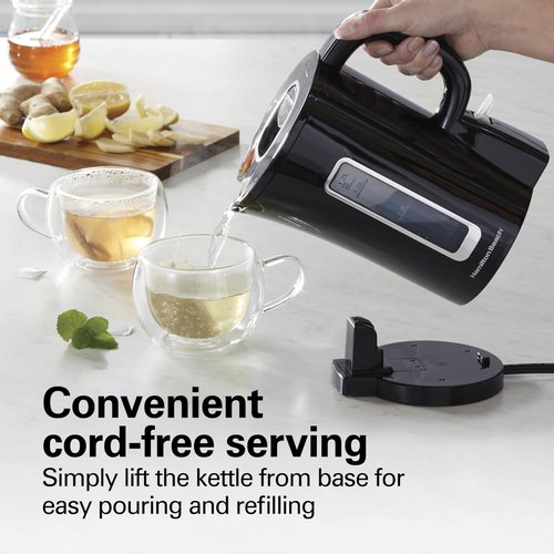 Hamilton Beach Electric Tea Kettle, Water Boiler & Heater, Cordless Serving, Auto-Shutoff & Boil-Dry Protection, 1500 Watts for Fast Boiling, 1.7 Liter, Black (41038G)