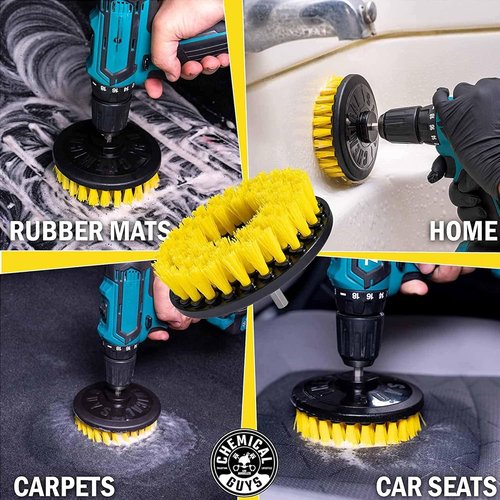 Chemical Guys Foaming Citrus Fabric Clean Drill Brush Kit - Deep Clean & Deodorize Upholstery, Floor Mats & Carpets, 16 fl oz