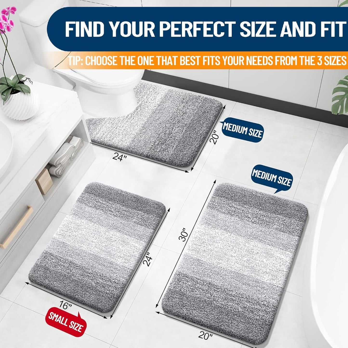 OLANLY Bathroom Rugs - Extra Soft Microfiber Mat with Rubber Backing | Quick Dry, Machine Washable, 24x16, Light Grey