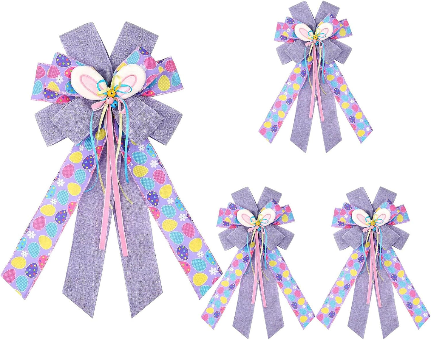 Skiennix Large Purple Spring Bows - 21x11 Inch Bunny Ear Decorative Wired Ribbon for Wreaths & Baskets