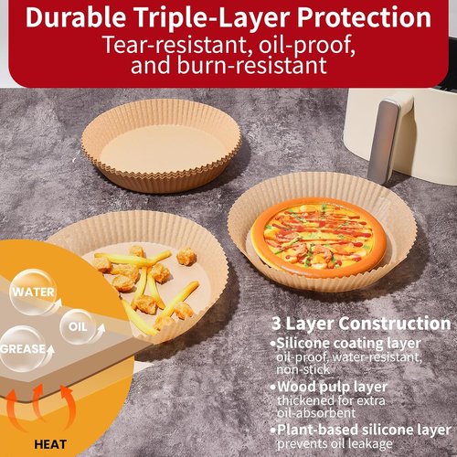 40GSM Air Fryer Paper Liners - 125 Pcs Non-Stick Parchment Paper for 5-8 Qt Baskets | Heat Resistant & Oil-Proof